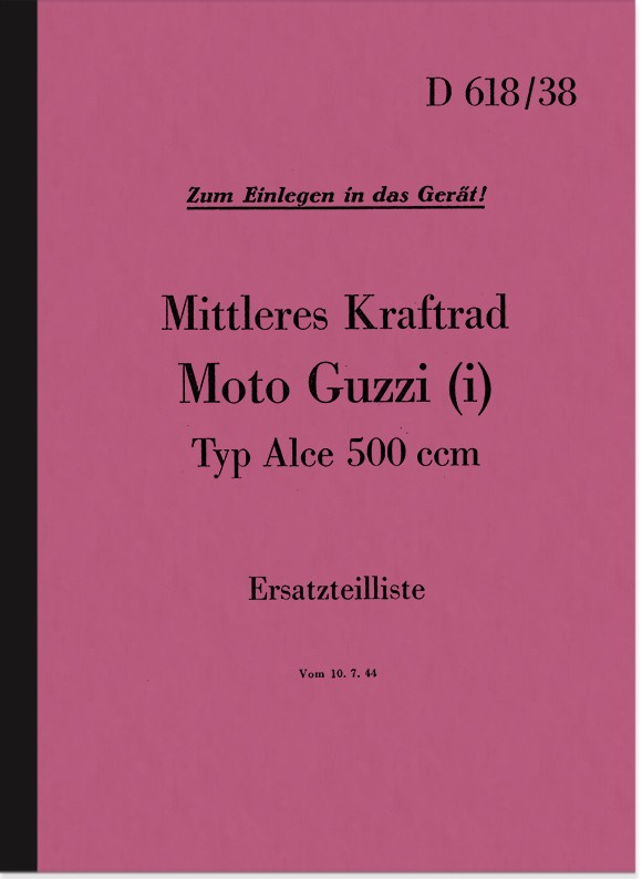 Moto Guzzi Alce 500 cc spare parts list spare parts catalog parts catalog D 618/38