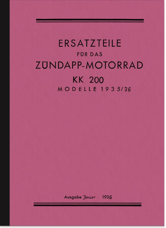 Zündapp KK 200 1935/1936 spare parts list spare parts catalog parts catalog