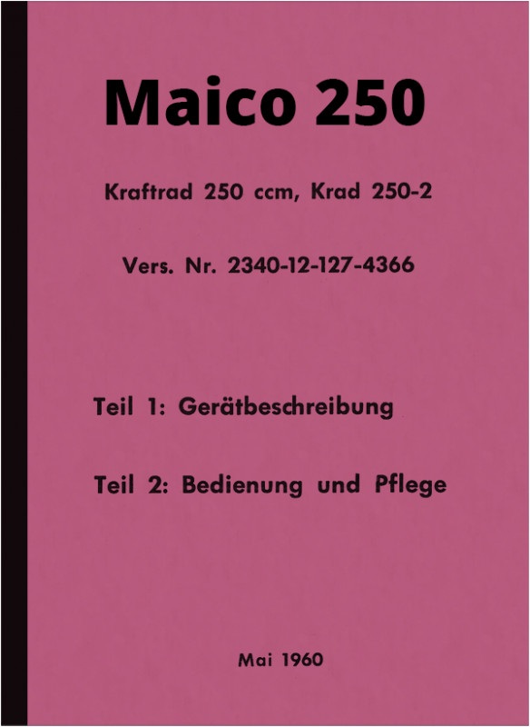 Maico Krad 250 M 250-2 Bundeswehr Operating Instructions Operating Instructions Manual
