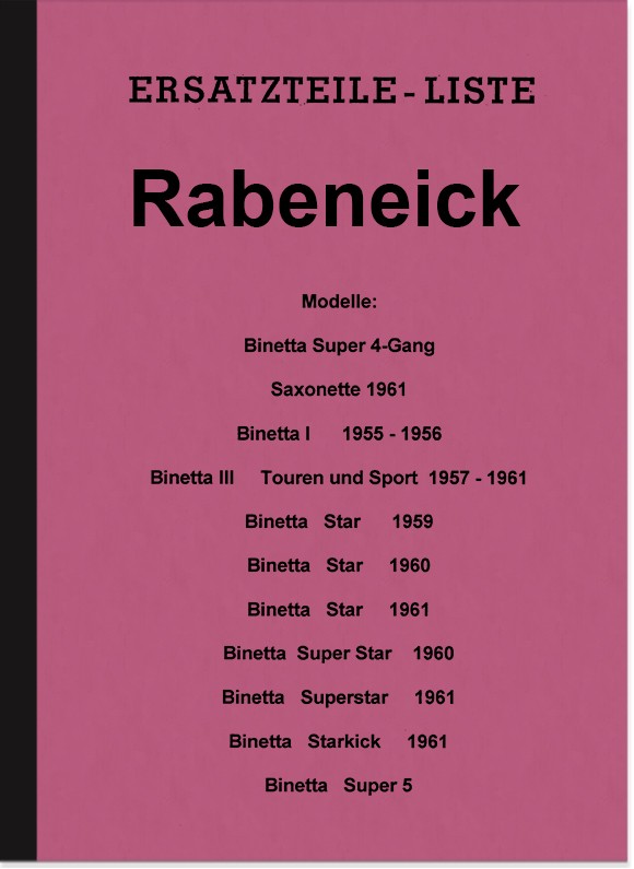 Rabeneick Binetta I III Super Star Kick 5 1955-1961 Ersatzteilliste Ersatzteilkatalog Teilekatalog