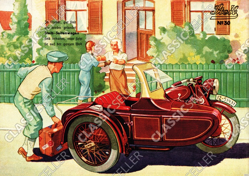 Steib Seitenwagen Poster mit Spruch Plakat Bild Vorkrieg Motorrad No. 30