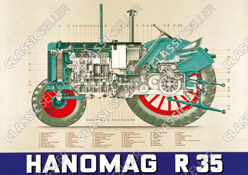 Hanomag R 35 R35 Diesel Schlepper Traktor Schnittzeichnung Poster