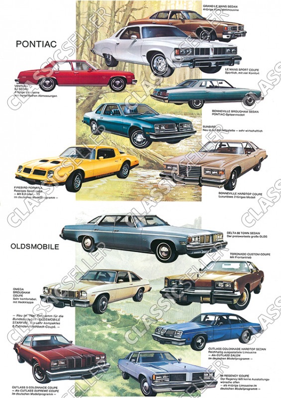 Pontiac und Oldsmobile Modellübersicht Modelle Typen Tafel Auto Poster Plakat Bild