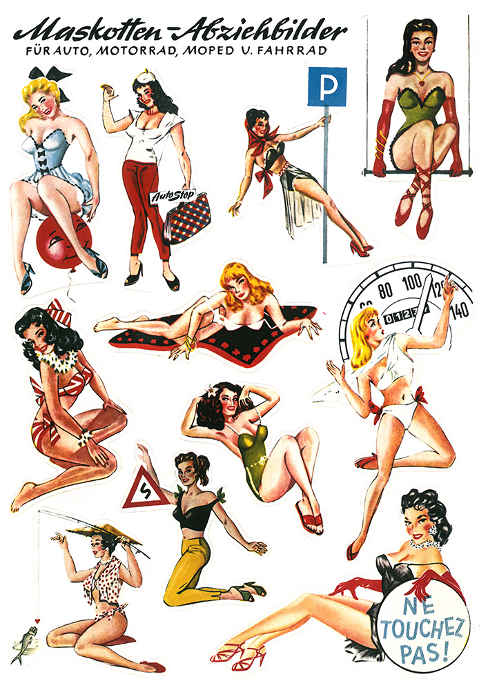 Pin-Up Stickers - 11 Mascot Decals, 50s 60s Girls