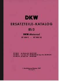 DKW RT 250 S and RT 250 VS spare parts list spare parts catalog parts catalog