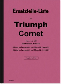 Triumph Cornet 200 cc spare parts list spare parts catalog parts catalog