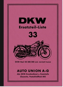 DKW SB 200 und SB 300 Normal Luxus Ersatzteilliste Ersatzteilkatalog Teilekatalog