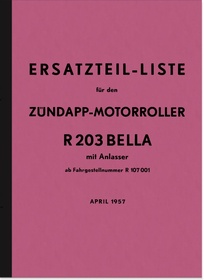Zündapp Bella R 203 R203 mit Anlasser Motorroller Ersatzteilliste