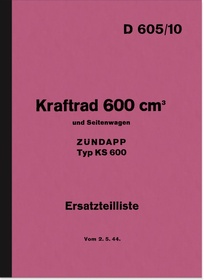 Zündapp KS 600 WH spare parts list spare parts catalog HDV D 605/10 Wehrmacht