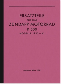 Zündapp Kardan 500 (K 500) 1933-1941 Spare parts list Spare parts catalog Parts catalog