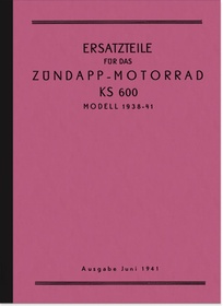 Zündapp KS 600 model 1938-41 spare parts list spare parts catalog parts catalog