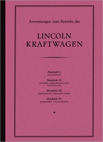 Lincoln V 8-Zylinder V8 5,9 ltr. 1924 Bedienungsanleitung Betriebsanleitung Handbuch