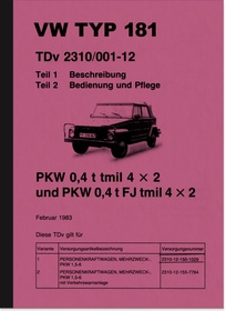 VW Kübelwagen Kubelwagen Type 181 Operating Instructions Manual Courier Car