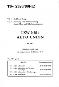 DKW Auto Union Munga Bedienungsanleitung Beschreibung TDv Handbuch 1961
