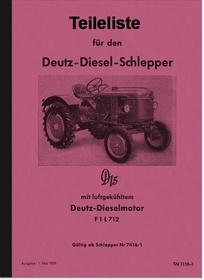 Deutz D 15 D15 Diesel tractor spare parts list spare parts catalog parts catalog