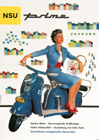 NSU Prima "Woman on blue scooter" Poster Picture