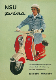 NSU Prima "Woman on red scooter" Poster Picture