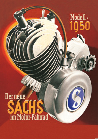 Sachs "Der neue Sachs im Motor-Fahrrad" Motor 1950 Poster