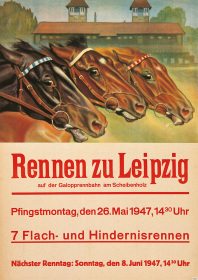 Pferde "Rennen zu Leipzig" 1947 Poster Plakat Bild Deko Veranstaltung Pferderennen Reklame