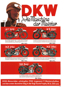 DKW Motorrad Modelle 1938/1939 Vorkrieg RT 3 PS KS 200 NZ 250 350 SB 500 Poster