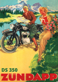 Zündapp DS 350 Motorcycle at the lake/river Prewar Poster Picture