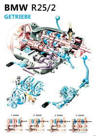 BMW R 25/2 transmission sectional drawing motorcycle Poster Picture
