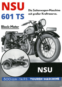 NSU 601 TS Motorrad 600 ccm 14 PS Blockmotor Seitenwagen Poster