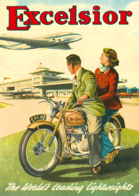 Excelsior Motorräder Motorrad am Flugplatz Poster Plakat Bild