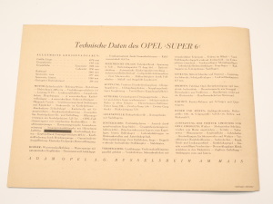 Opel Super 6 Original Sales Brochure