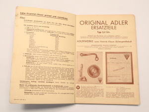 Adler 2,5 Liter Typ 10 Autobahnwagen Original Ersatzteilliste