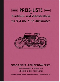 Wanderer 3 HP, 4 HP and 5 HP 1906 Spare Parts List Spare Parts Catalogue Parts Catalogue