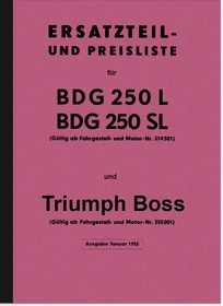 Triumph BDG 250 L, SL, W and Boss spare parts list Spare parts catalog