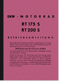 DKW RT 175 S/VS, 200 S/VS, 250VS Operating Instructions Manual