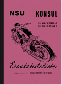 NSU Konsul 351 OS-T and 501 OS-T Spare Parts List Parts Catalogue Spare Parts Catalogue
