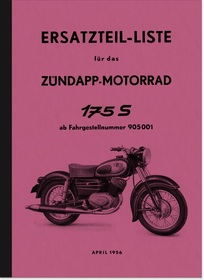 Zündapp 175 S Motorcycle spare parts list spare parts catalog parts catalog
