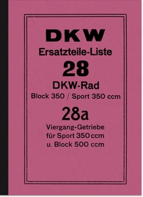 DKW Block 350, Block 500 and Sport 350 spare parts list Spare parts catalog Parts catalog