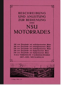 NSU Einzylinder-Modelle (250, 300 und 500 ccm) SV OHV Bedienungsanleitung Betriebsanleitung Handbuch