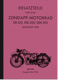 Zündapp DB DBL DBK 200 1936 Ersatzteilliste