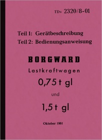 Borgward 0,75t 1,5t gl truck device description operating instructions manual TDv 2320/8-01