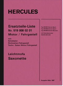Hercules Sachs Leichtmofa Saxonette Ersatzteilliste Ersatzteilkatalog Typ 519 301