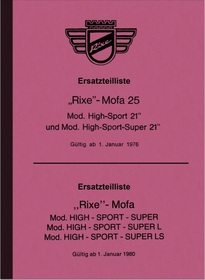 Rixe High-Sport 21 25 Spare Parts List Spare Parts Catalogue Super Mofa LS L 1976-80