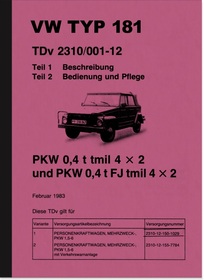 VW Kübelwagen Typ 181 Bedienungsanleitung Betriebsanleitung Handbuch Kurierwagen