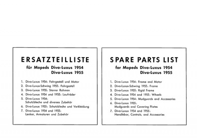 Göricke Diva luxury models moped 1954-1955 spare parts list spare parts catalog