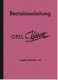 Opel Kadett 1937 Operating Instructions Manual
