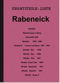 Rabeneick Binetta I III Super Star Kick 5 1955-1961 Spare Parts List Spare Parts Catalogue Parts Cat