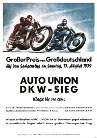 Auto Union DKW-Sieg "Großer Preis von Großdeutschland" 1939 Poster Plakat