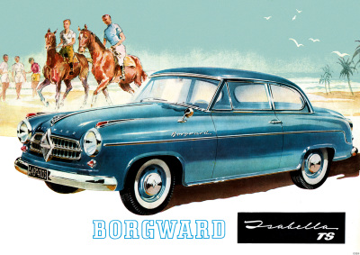Borgward Isabella TS "On the beach, with people and horses" Poster Picture