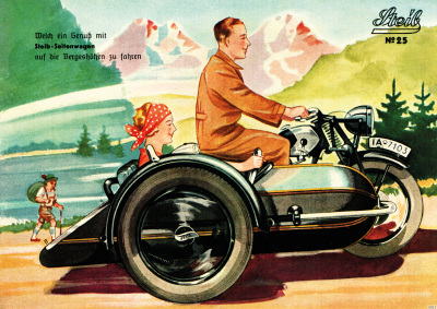 Steib sidecar poster with slogan poster Picture prewar motorcycle No. 25
