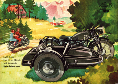Steib Seitenwagen Poster mit Spruch Plakat Bild Vorkrieg Motorrad No. 31