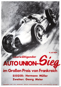 Auto Union Sieg "Im großen Preis von Frankreich" Poster Plakat 1939